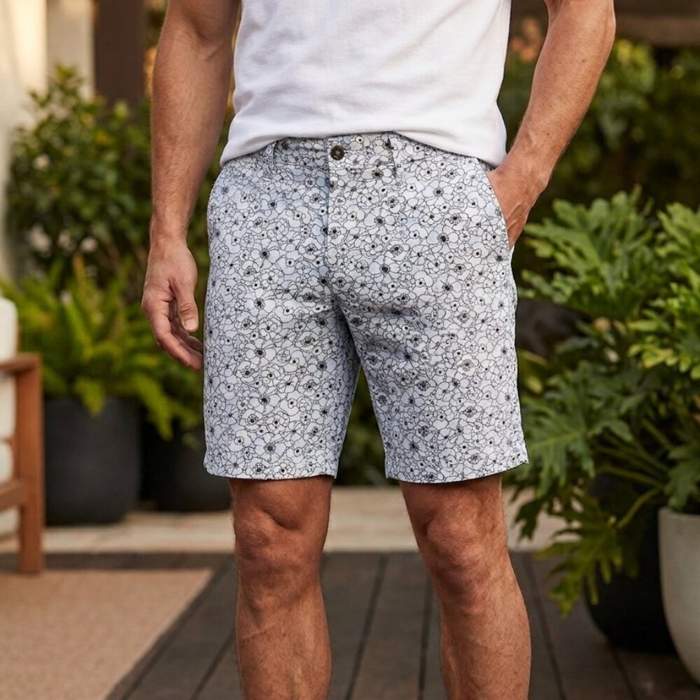 7 For All Mankind Floral Poppy Chino Shorts Canvas Blue White Black Size 33